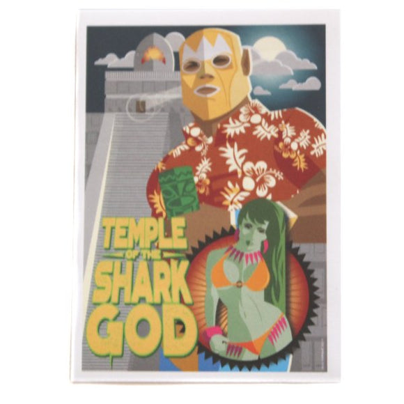 Temple of the Shark God Sticker - Forgus Art (Tiki, Luchador, Pinup)