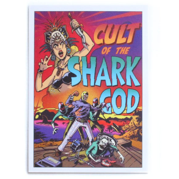 Cult of the Shark God Sticker - Maginnis Art (Tiki, Luchador, Monsters)